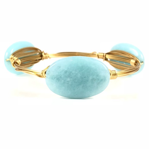 Jade Wire Wrapped Gemstone Bangle - Picture 1 of 1